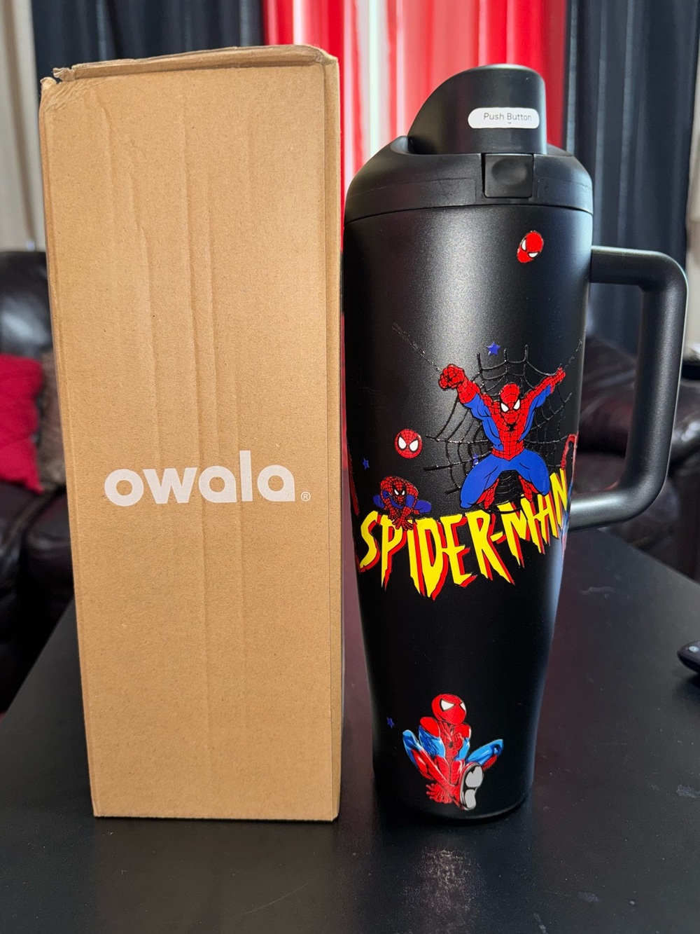 40 oz Owala FreeSip Tumbler featuring a full Marvel Spider-Man wrap design!